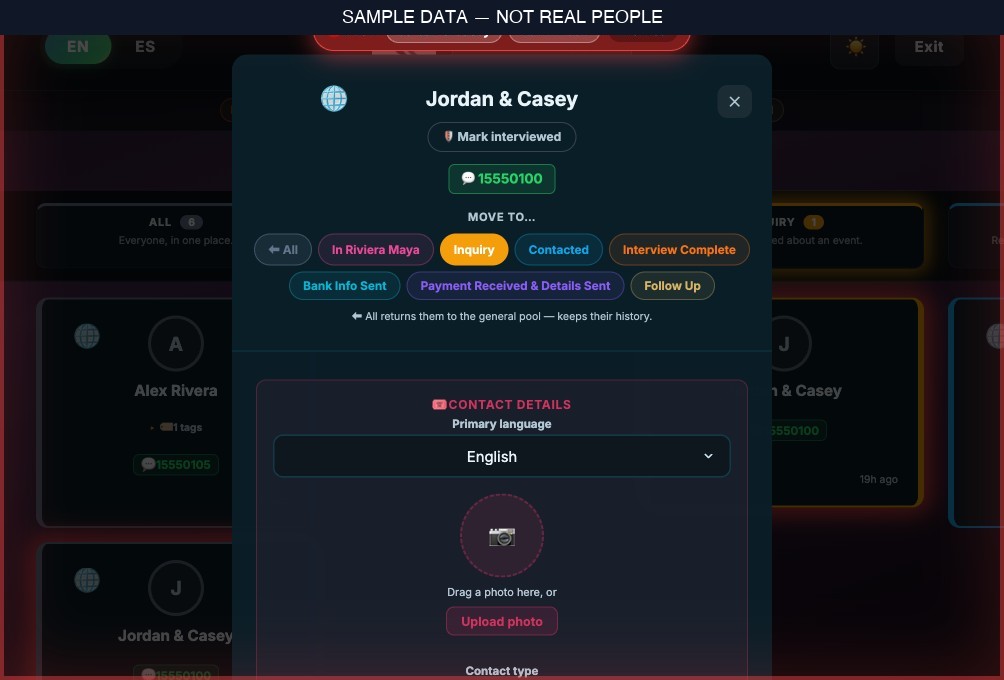 A contact card — sample data, not real people