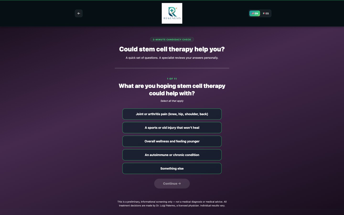 The patient qualification quiz
